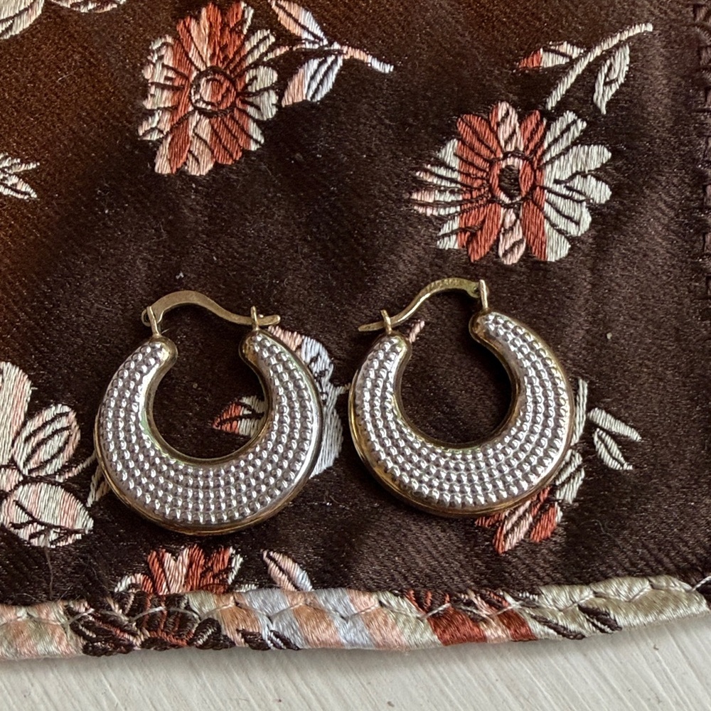 Elegant White And Yellow Gold Huggie Earrings